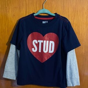 Crazy 8 - STUD - Navy and Red Heart Long Sleeve Tee - Valentine's Day - Size: 3T